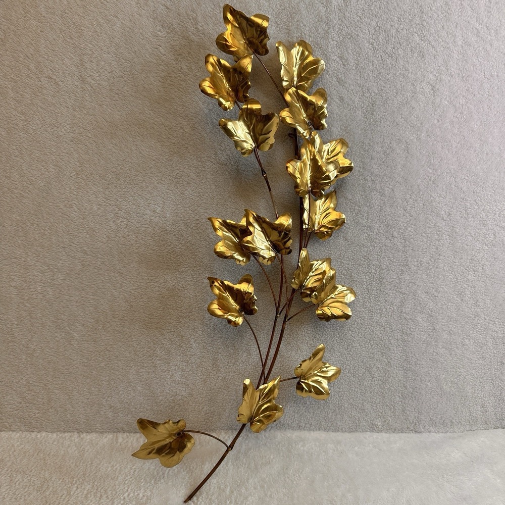 Vintage Brass Ivy Leaf Wall Hanging Gold Metal Branch Botanical Decor 19 inch
